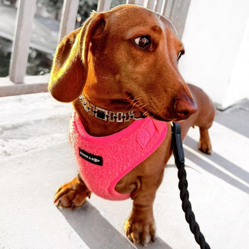 Adjustable Teddy Fabric Dog Harness - Fluorescent Pink