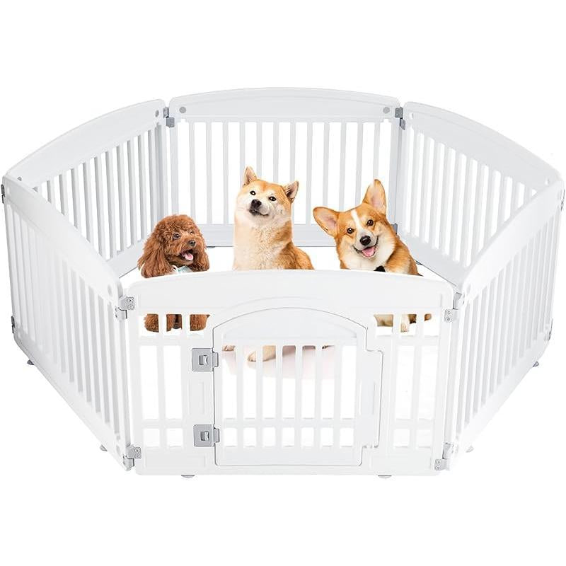 4-Panel 24" Dog Playpen – Foldable & Portable Pet Fence for Indoor/Outdoor Use (35"X35"X24", Easy-Clean White Design, Ideal for Small/Medium Dogs)