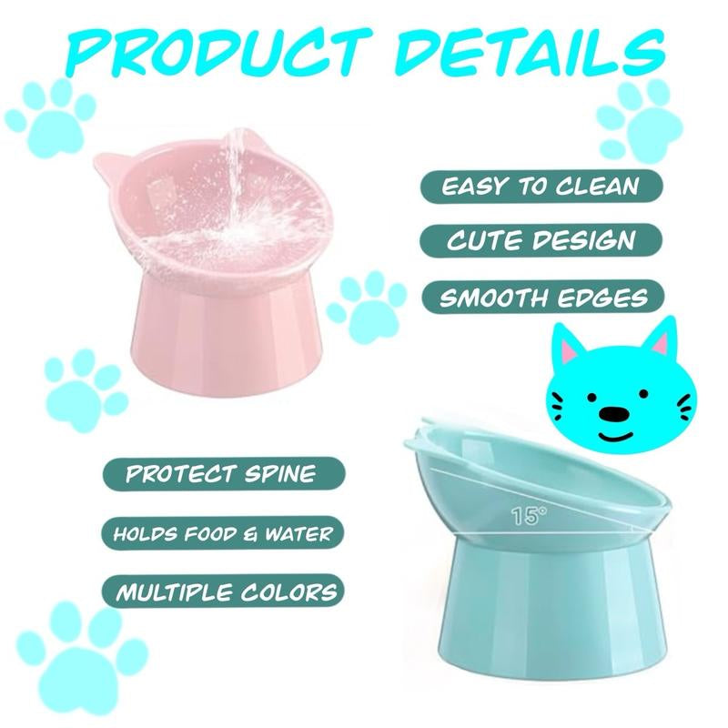 Pet Elevated Bowl, Dog and Cat Plates, 15° Tilted Elevated Bowl, Pet Water or Food Bowl for Small or Medium Size Dogs Cats