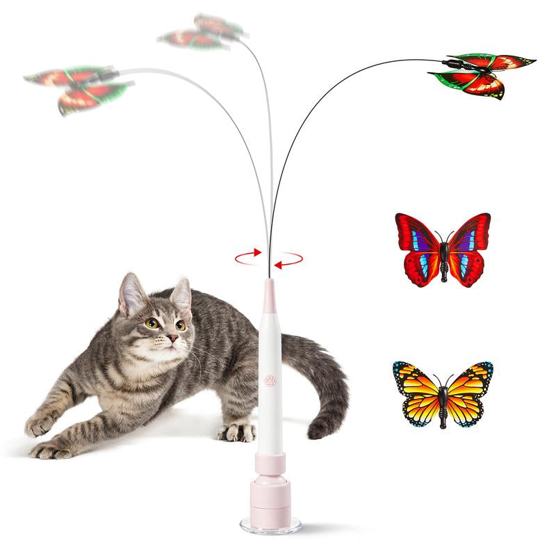 Potaroma Spinning Butterfly Cat Toy Wand – Electric Interactive Cat Teaser with Suction Cup Self-Play & Handheld Mode for Indoor Kittens, Durable Automatic Play Toy