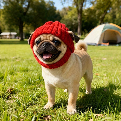 Maltese Dog Beanie Hat Cozy Red Winter with Ear Flaps Soft Knit Pet Hat for Small Dogs Indoor Outdoor Use Machine Washable Cute Dog Fashion Accessory Durable Pet Wear