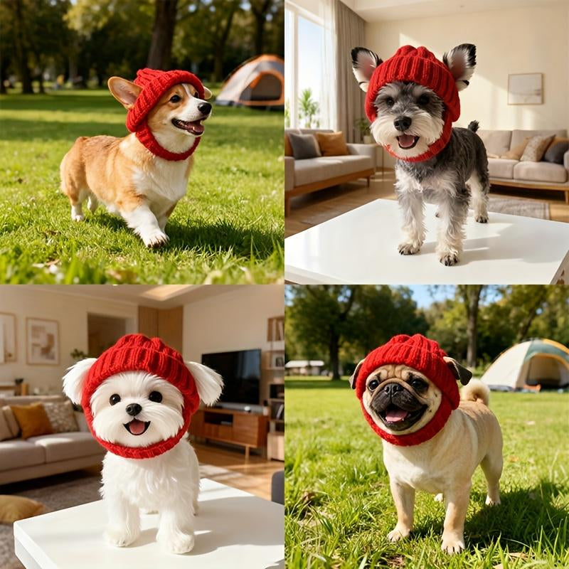 Maltese Dog Beanie Hat Cozy Red Winter with Ear Flaps Soft Knit Pet Hat for Small Dogs Indoor Outdoor Use Machine Washable Cute Dog Fashion Accessory Durable Pet Wear