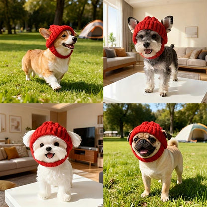 Maltese Dog Beanie Hat Cozy Red Winter with Ear Flaps Soft Knit Pet Hat for Small Dogs Indoor Outdoor Use Machine Washable Cute Dog Fashion Accessory Durable Pet Wear