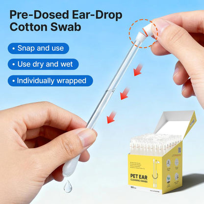 Potaroma Pet Ear Cleaning Cotton Swabs – Earwax & Odor Remover for Cats & Dogs, Individually Wrapped, Break-To-Release Liquid, Dry/Wet Dual-Use, 100 Pack with Aloe, Witch Hazel & Chamomile Formula
