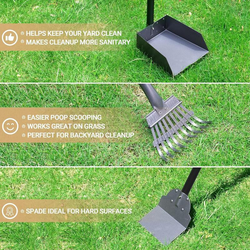 Ultimate Dog Waste Cleanup Kit - Adjustable Stainless Steel Handles - Includes Pooper Scooper, Poop Tray, and Rake Set Swivel Pooper