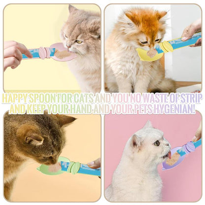 Cat Treat Feeder - 4 Pcs Interactive and Mess-Free Snack Press Feeders with Extra Long Handle, Handheld Dog Kittens Clean&Healthy Feeding Accessories