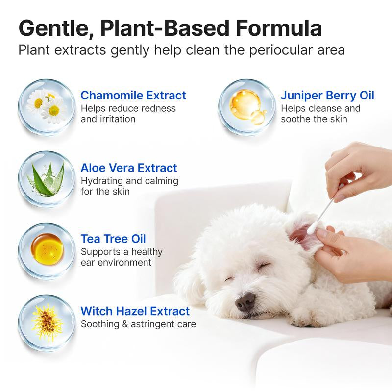 Potaroma Pet Ear Cleaning Cotton Swabs – Earwax & Odor Remover for Cats & Dogs, Individually Wrapped, Break-To-Release Liquid, Dry/Wet Dual-Use, 100 Pack with Aloe, Witch Hazel & Chamomile Formula