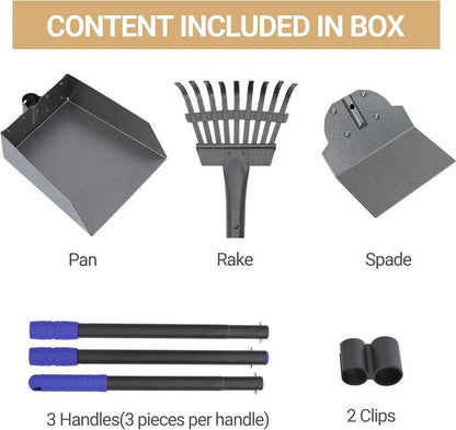 Ultimate Dog Waste Cleanup Kit - Adjustable Stainless Steel Handles - Includes Pooper Scooper, Poop Tray, and Rake Set Swivel Pooper