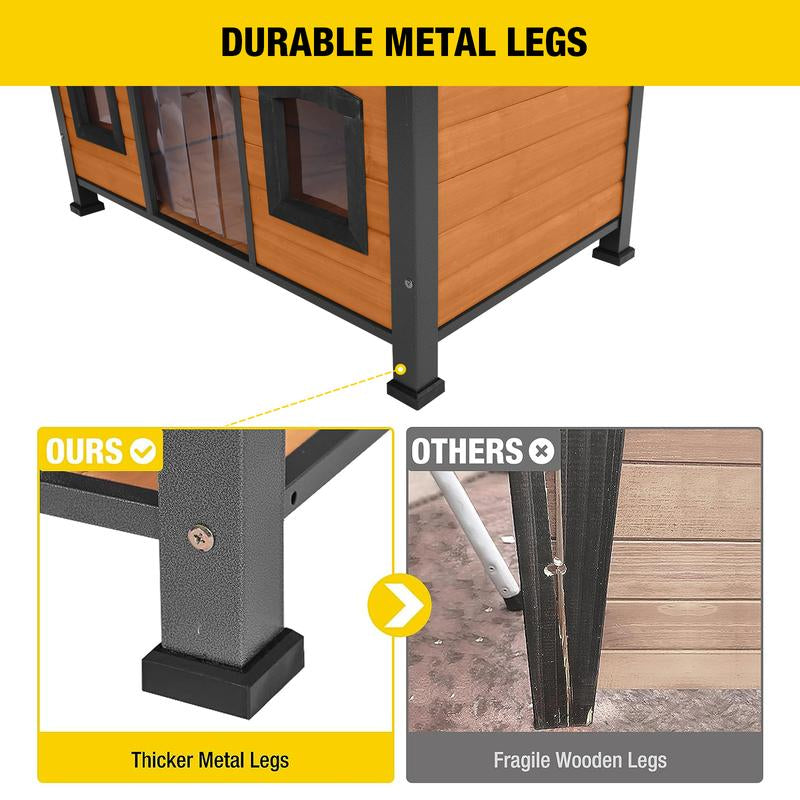 Aivituvin-Air90 Premium Wooden Dog House | Iron Frame and Asphalt Roof