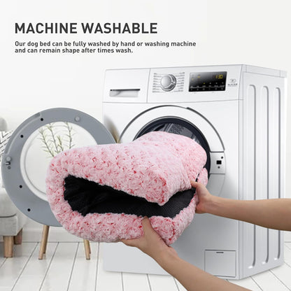 Washable Dog Bed Deluxe Plush Dog Crate Beds Comfy Kennel Pad Anti-Slip Pet Sleeping Mat for Large, Jumbo, Medium, Small Dogs Breeds, 29" X 21", Pink