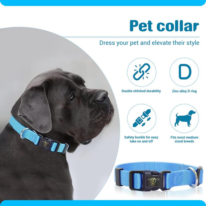 FIDEH’S 4-In-1 Pet Supplies-Reusable Cat and Dog Hair Remover Brush +Pet Grooming Double Sided Shedding Brush+Pet Nails Clippers & Trimmers+Razor Sharp Blade+Nylon Pet Collar for Medium Dogs (4Pcs Pink)