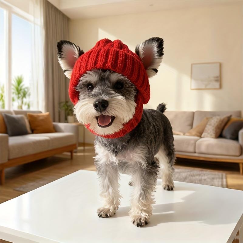 Maltese Dog Beanie Hat Cozy Red Winter with Ear Flaps Soft Knit Pet Hat for Small Dogs Indoor Outdoor Use Machine Washable Cute Dog Fashion Accessory Durable Pet Wear