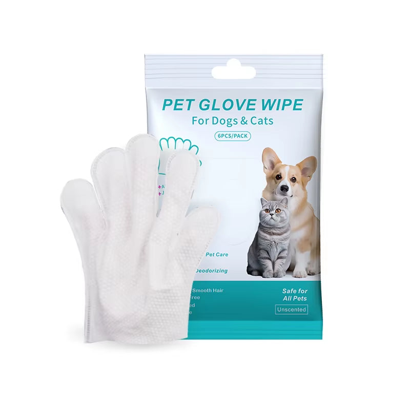 New 6PCS Pet Wash-Free Gloves Cat Bath Deodorant Wipes Disposable Cleaning Dry Cleaning Dog Wipes Gentle and Convenient Gloves