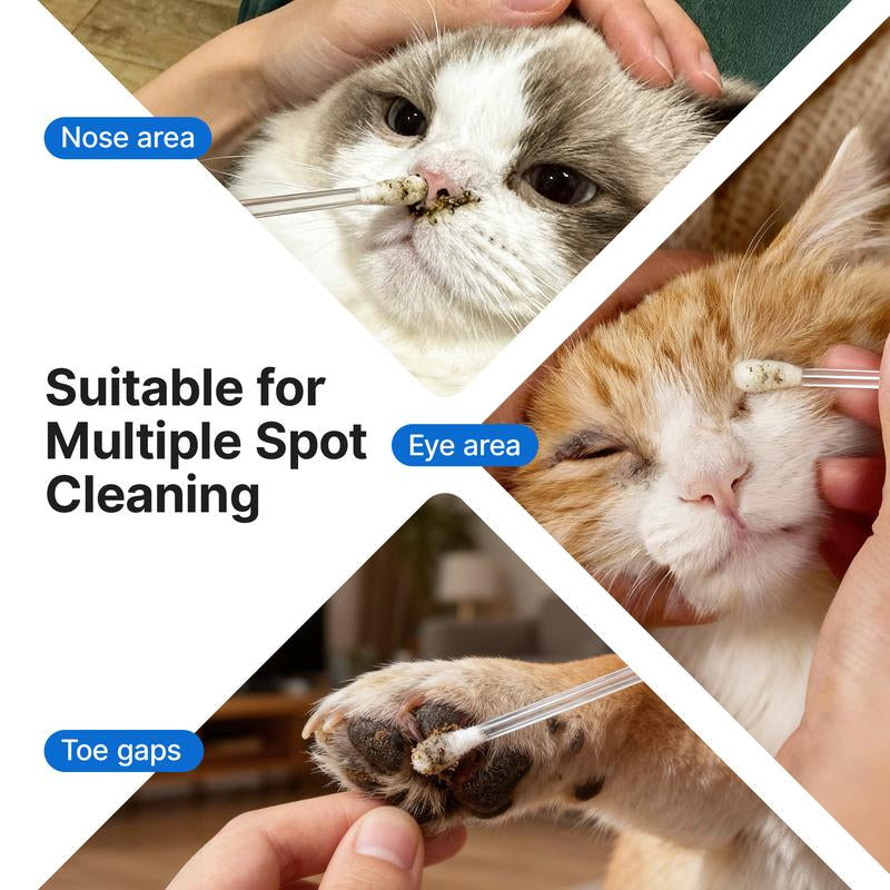 Potaroma Pet Ear Cleaning Cotton Swabs – Earwax & Odor Remover for Cats & Dogs, Individually Wrapped, Break-To-Release Liquid, Dry/Wet Dual-Use, 100 Pack with Aloe, Witch Hazel & Chamomile Formula