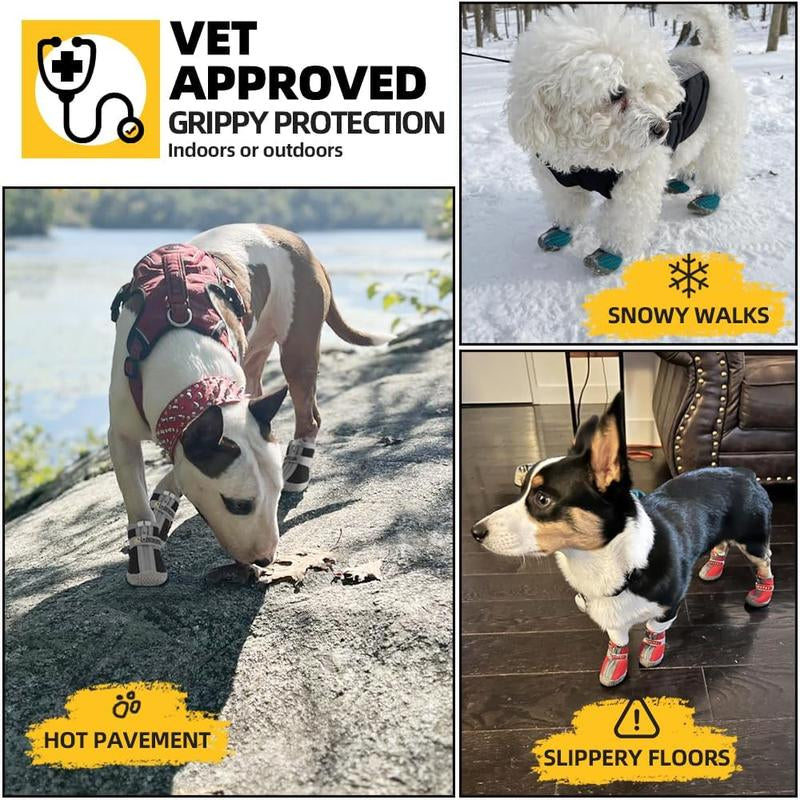 Hcpet Adjustable Waterproof Dog Shoes for Small Dogs, Breathable Dog Boots & Paw Protectors for Hot Pavement Winter Snow Hiking, Anti-Slip Dog Booties for Hardwood Floor