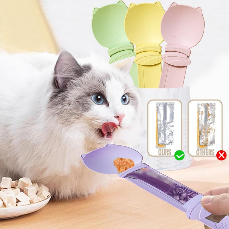Cat Treat Feeder - 4 Pcs Interactive and Mess-Free Snack Press Feeders with Extra Long Handle, Handheld Dog Kittens Clean&Healthy Feeding Accessories