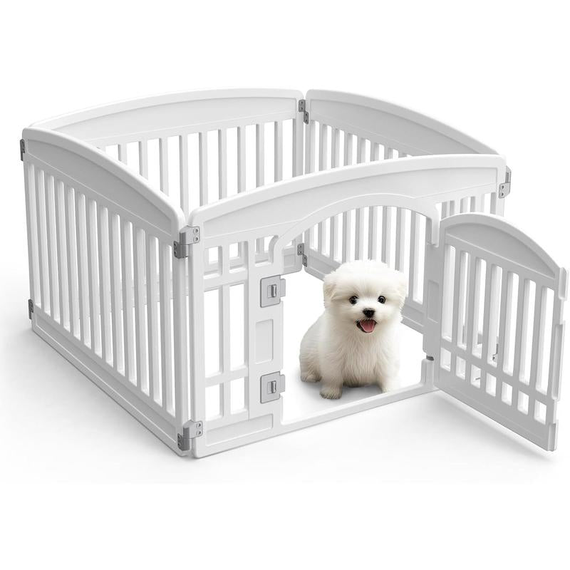 4-Panel 24" Dog Playpen – Foldable & Portable Pet Fence for Indoor/Outdoor Use (35"X35"X24", Easy-Clean White Design, Ideal for Small/Medium Dogs)