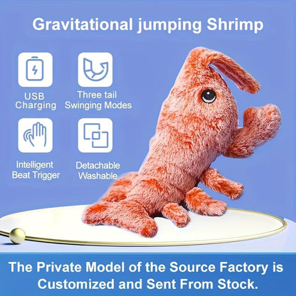 Pet Gravity Shrimp Plush Toy USB Charging Simulate Lobster Electric Jumping Cat Toys, Simulation Lobster Dog Toy, USB Charging with Catnip Plush Cat Toy, Pet Dog Cats Stuffed Interactive Toy