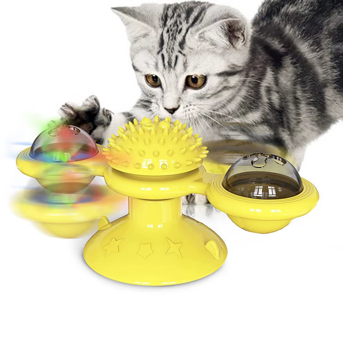 Multifunctional Cat Toy with Glowing Ball & Catnip, Suction Cup Design, Interactive Play & Teeth Massage
