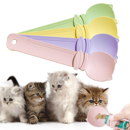 Cat Treat Feeder - 4 Pcs Interactive and Mess-Free Snack Press Feeders with Extra Long Handle, Handheld Dog Kittens Clean&Healthy Feeding Accessories