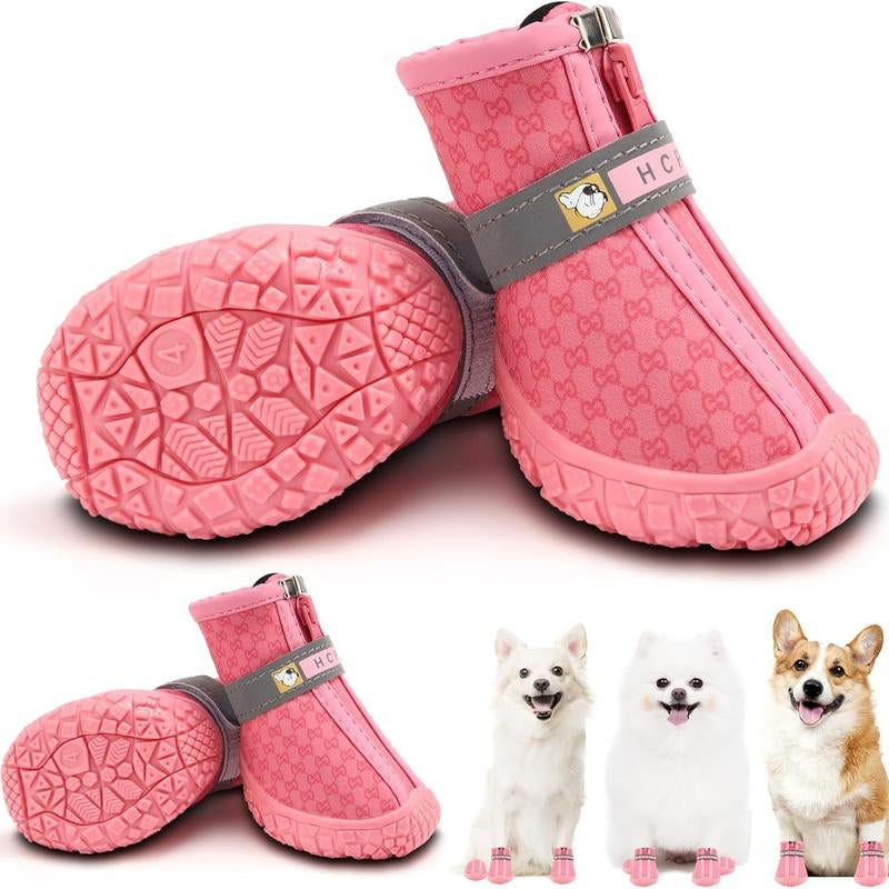 Hcpet Adjustable Waterproof Dog Shoes for Small Dogs, Breathable Dog Boots & Paw Protectors for Hot Pavement Winter Snow Hiking, Anti-Slip Dog Booties for Hardwood Floor