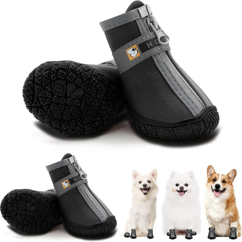 Hcpet Adjustable Waterproof Dog Shoes for Small Dogs, Breathable Dog Boots & Paw Protectors for Hot Pavement Winter Snow Hiking, Anti-Slip Dog Booties for Hardwood Floor