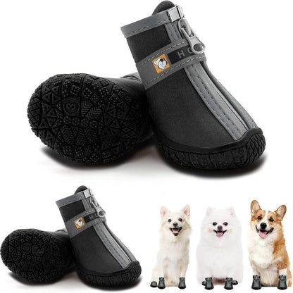 Hcpet Adjustable Waterproof Dog Shoes for Small Dogs, Breathable Dog Boots & Paw Protectors for Hot Pavement Winter Snow Hiking, Anti-Slip Dog Booties for Hardwood Floor