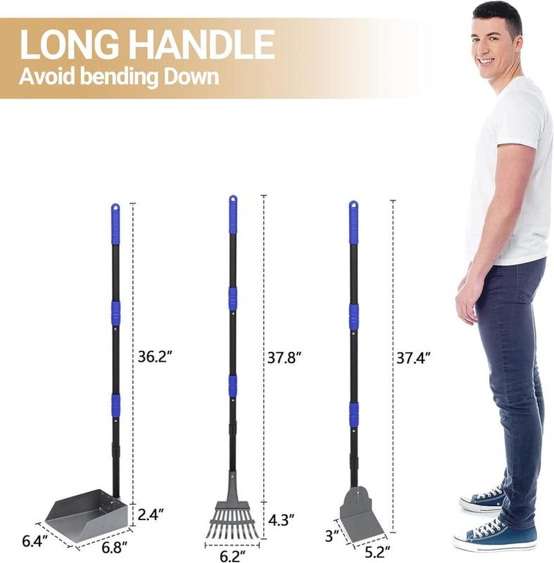 Ultimate Dog Waste Cleanup Kit - Adjustable Stainless Steel Handles - Includes Pooper Scooper, Poop Tray, and Rake Set Swivel Pooper