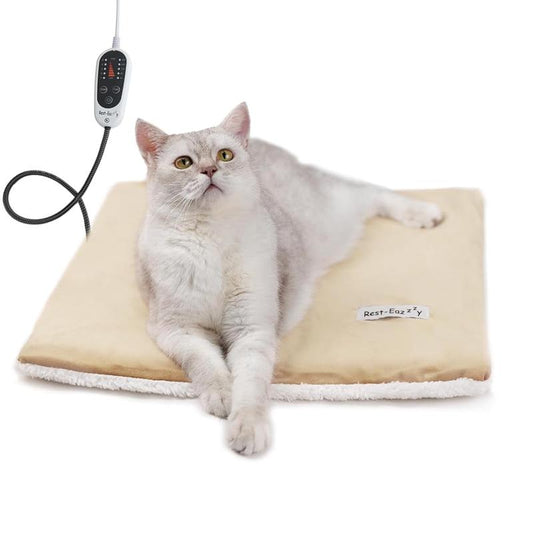 Rest-Eazzzy Cat Heating Pad with Removable Cover, 5-Level Timer & Temperature Control, Waterproof PVC, Machine Washable, Multiple Colors, Indoor Warming Mat for Cats & Dogs