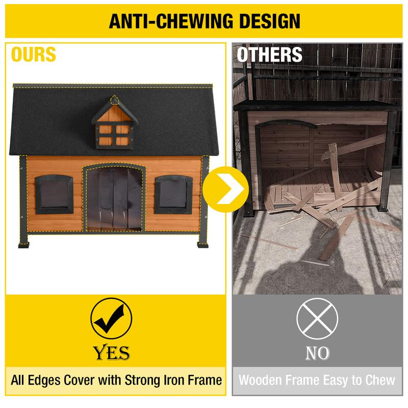 Aivituvin-Air90 Premium Wooden Dog House | Iron Frame and Asphalt Roof