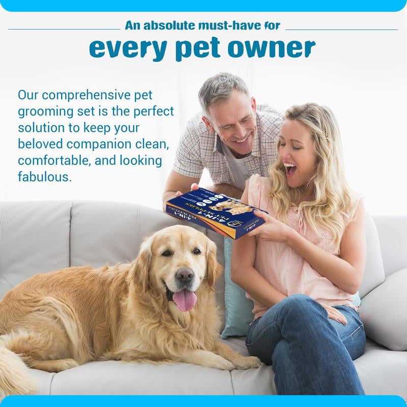 FIDEH’S 4-In-1 Pet Supplies-Reusable Cat and Dog Hair Remover Brush +Pet Grooming Double Sided Shedding Brush+Pet Nails Clippers & Trimmers+Razor Sharp Blade+Nylon Pet Collar for Medium Dogs (4Pcs Pink)