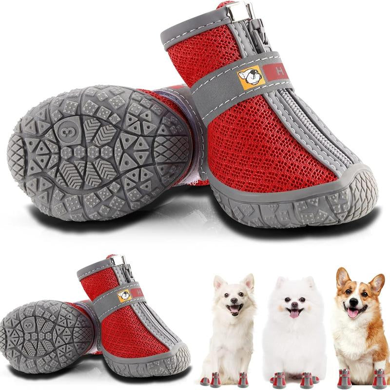 Hcpet Adjustable Waterproof Dog Shoes for Small Dogs, Breathable Dog Boots & Paw Protectors for Hot Pavement Winter Snow Hiking, Anti-Slip Dog Booties for Hardwood Floor