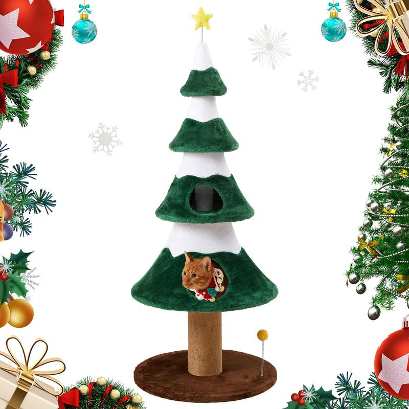 Royalcraft Christmas Tree Cat Tower for Indoor Cats, Multi-Level Wooden Cat Tree with Scratching Posts, Sisal Cat Scratcher & Cozy Cat Beds,Green