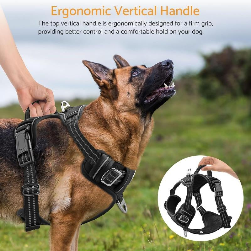 Adjustable No-Pull Dog Harness for Large Dogs 2 Leash Clips Reflective,No-Choke Pet Oxford Soft Padded Vest Comfortable,Breathable Mesh,Easy Control Handle for Easy Walking and Training,Xl
