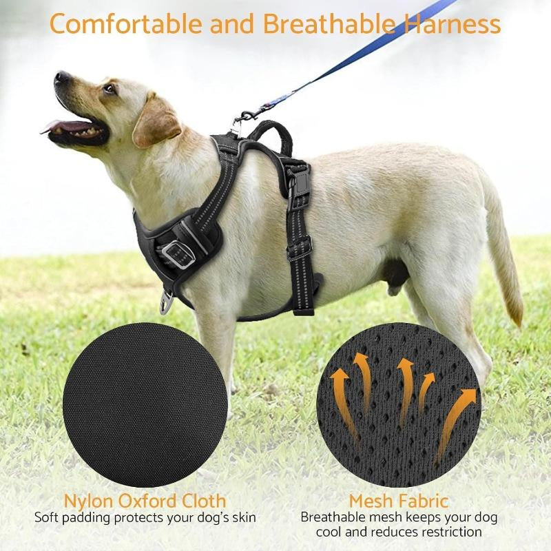 Adjustable No-Pull Dog Harness for Large Dogs 2 Leash Clips Reflective,No-Choke Pet Oxford Soft Padded Vest Comfortable,Breathable Mesh,Easy Control Handle for Easy Walking and Training,Xl