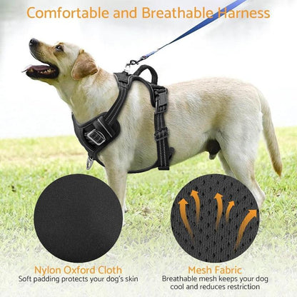 Adjustable No-Pull Dog Harness for Large Dogs 2 Leash Clips Reflective,No-Choke Pet Oxford Soft Padded Vest Comfortable,Breathable Mesh,Easy Control Handle for Easy Walking and Training,Xl