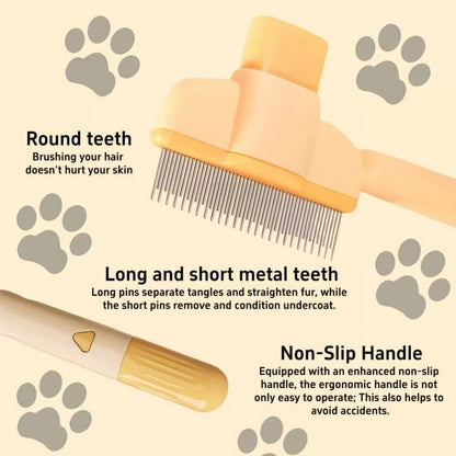2 Pack Stainless Steel Pet Comb for Dogs and Cats – Long & Short Teeth Grooming Tool for Shedding, Tangles, and Mats with Rounded Ends and Non-Slip Handle for Safe and Gentle Brushing