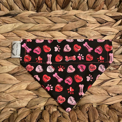 Valentines over the Collar Pet Bandana Cute Design with Hearts, Paws and Bones