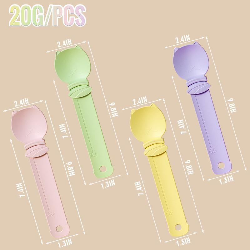 Cat Treat Feeder - 4 Pcs Interactive and Mess-Free Snack Press Feeders with Extra Long Handle, Handheld Dog Kittens Clean&Healthy Feeding Accessories