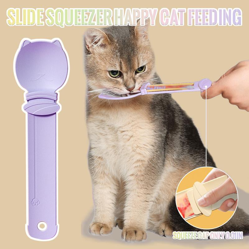 Cat Treat Feeder - 4 Pcs Interactive and Mess-Free Snack Press Feeders with Extra Long Handle, Handheld Dog Kittens Clean&Healthy Feeding Accessories