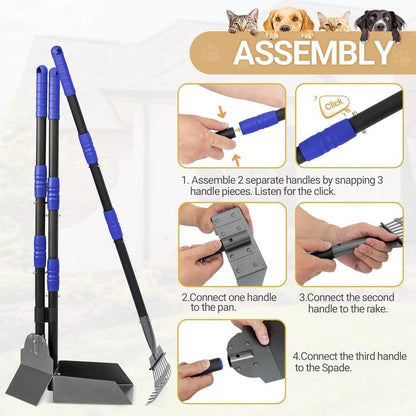 Ultimate Dog Waste Cleanup Kit - Adjustable Stainless Steel Handles - Includes Pooper Scooper, Poop Tray, and Rake Set Swivel Pooper
