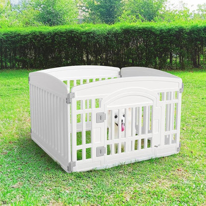 4-Panel 24" Dog Playpen – Foldable & Portable Pet Fence for Indoor/Outdoor Use (35"X35"X24", Easy-Clean White Design, Ideal for Small/Medium Dogs)