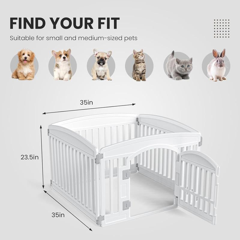 4-Panel 24" Dog Playpen – Foldable & Portable Pet Fence for Indoor/Outdoor Use (35"X35"X24", Easy-Clean White Design, Ideal for Small/Medium Dogs)
