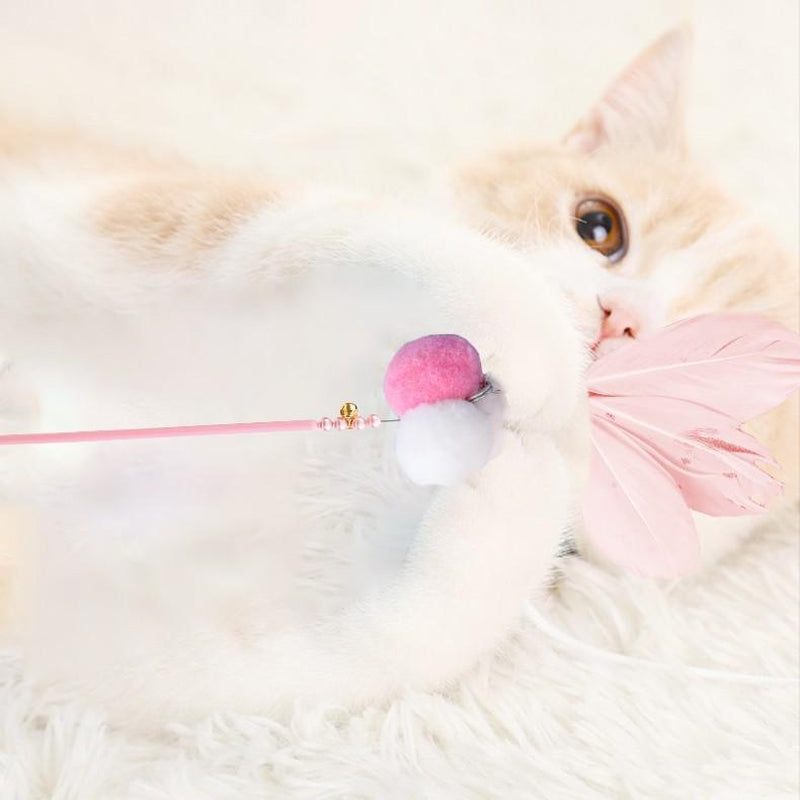 Interactive New Feather Fairy Cat Toy with Bell Feather Sticky Toys for Indoor Cats Kitten Play Chase Exercise Cat Playground Teaser