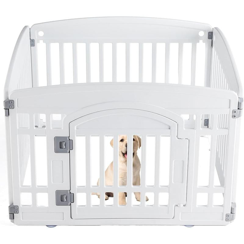 4-Panel 24" Dog Playpen – Foldable & Portable Pet Fence for Indoor/Outdoor Use (35"X35"X24", Easy-Clean White Design, Ideal for Small/Medium Dogs)