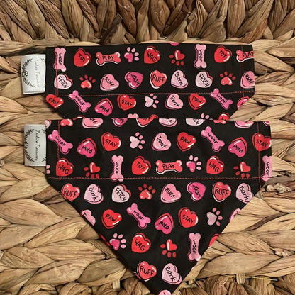 Valentines over the Collar Pet Bandana Cute Design with Hearts, Paws and Bones