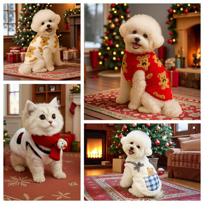 Christmas Cute & Cozy Fleece Pet Outfit Warm Turtleneck Winter Clothes for Dogs & Cats Perfect Christmas Gift for Animals