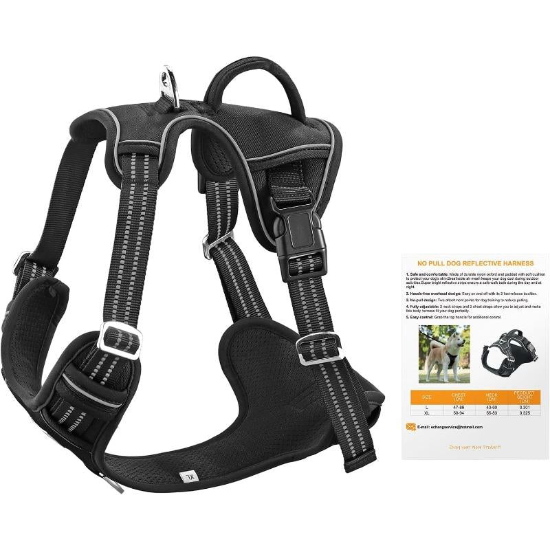 Adjustable No-Pull Dog Harness for Large Dogs 2 Leash Clips Reflective,No-Choke Pet Oxford Soft Padded Vest Comfortable,Breathable Mesh,Easy Control Handle for Easy Walking and Training,Xl