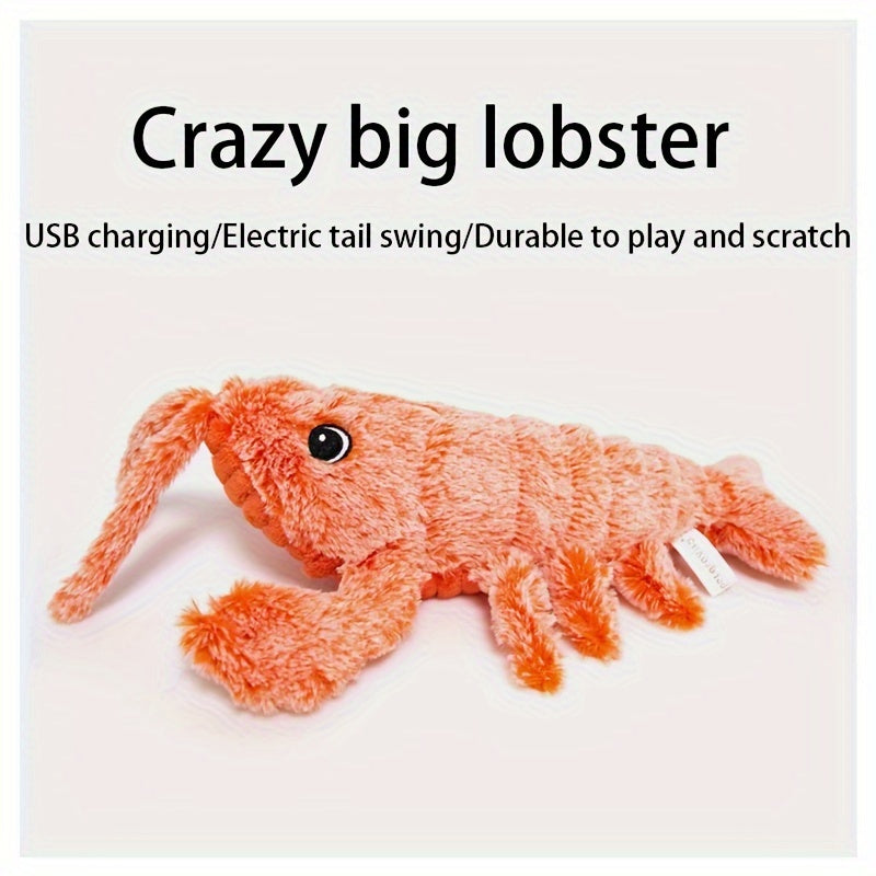 Pet Gravity Shrimp Plush Toy USB Charging Simulate Lobster Electric Jumping Cat Toys, Simulation Lobster Dog Toy, USB Charging with Catnip Plush Cat Toy, Pet Dog Cats Stuffed Interactive Toy