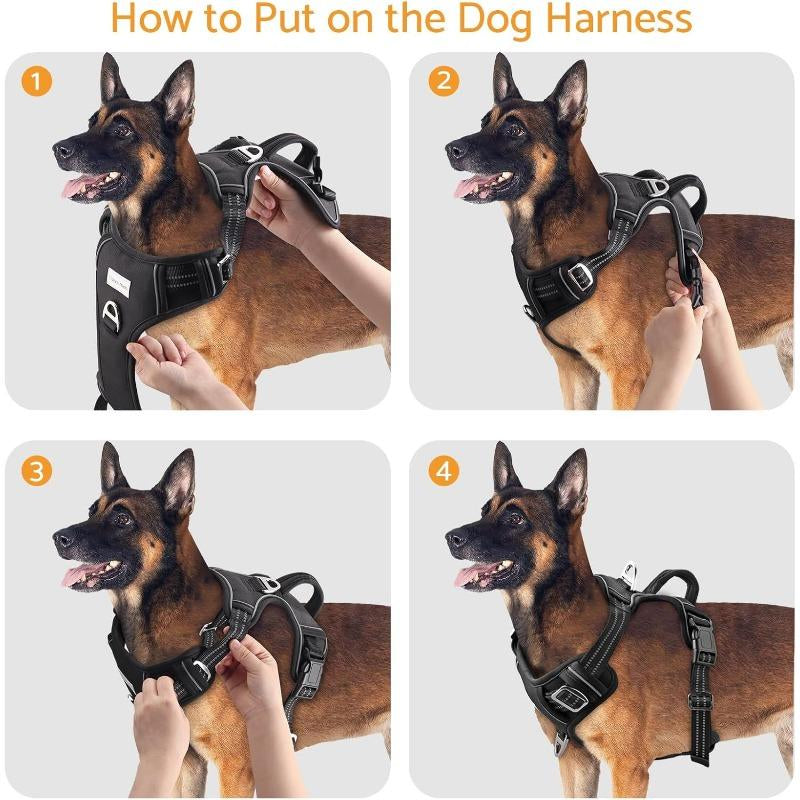 Adjustable No-Pull Dog Harness for Large Dogs 2 Leash Clips Reflective,No-Choke Pet Oxford Soft Padded Vest Comfortable,Breathable Mesh,Easy Control Handle for Easy Walking and Training,Xl